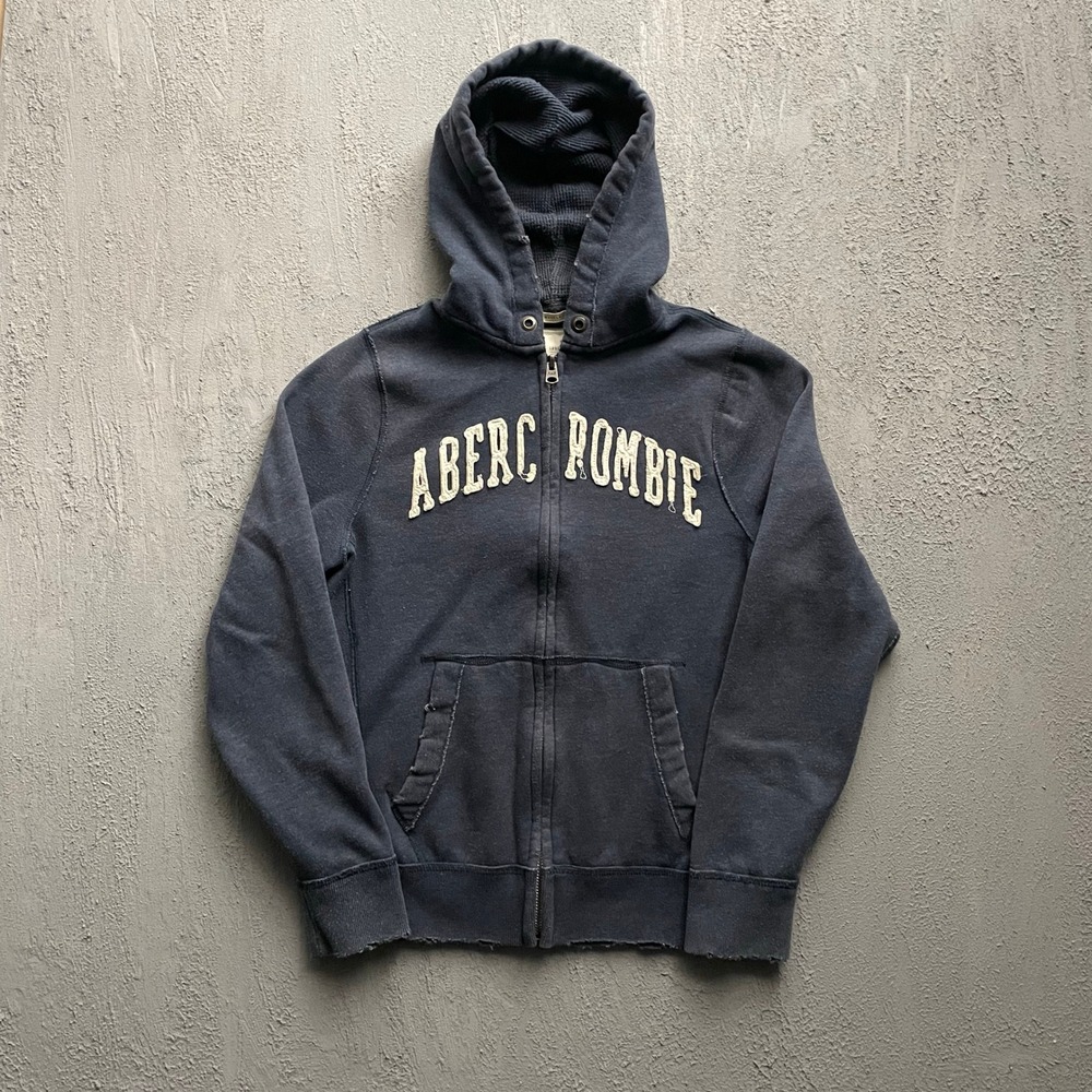 Vintage Abercrombie & Fitch Muscle Full Zip Hoodie Mens Large Navy Blue 2000s